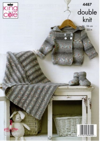 Knitting Pattern - King Cole 4487 - Drifter for Baby DK - Hooded Jacket, Blanket & Bootees